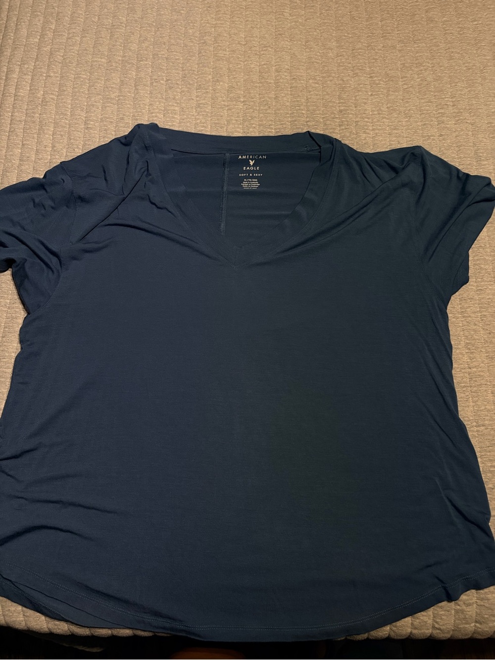 American Eagle Outfitters Women's Soft and Sexy Blue V-Neck Tee